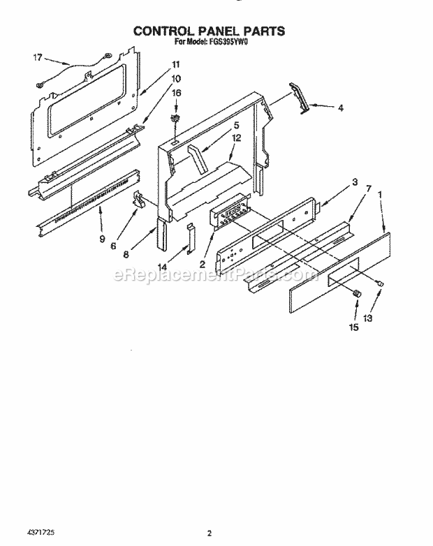 Whirlpool FGS395YL0 Range Control Panel Diagram