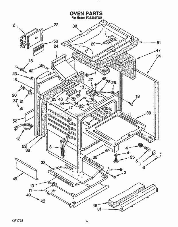 Whirlpool FGS395YL0 Range Oven Diagram