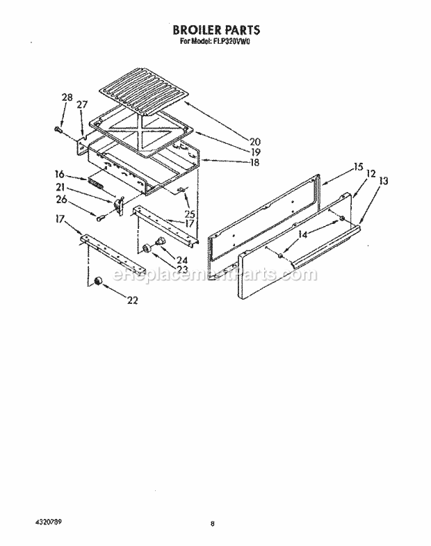 Whirlpool FLP320VL0 Range Broiler Diagram