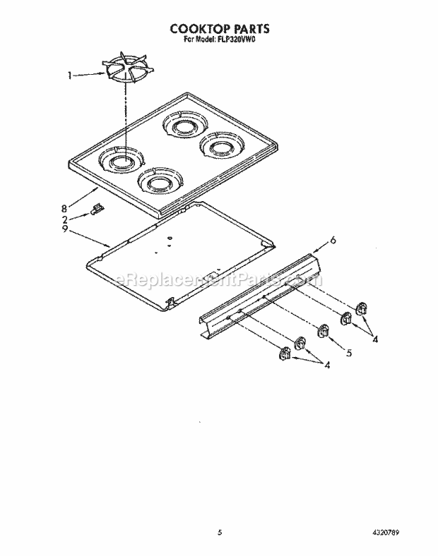 Whirlpool FLP320VL0 Range Cooktop Diagram