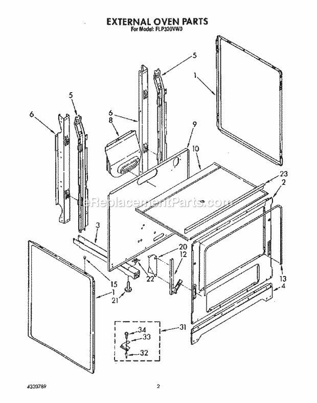 Whirlpool FLP320VL0 Range External Oven Diagram