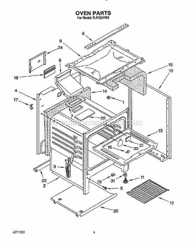 Whirlpool FLP320YL0 Range Oven Diagram