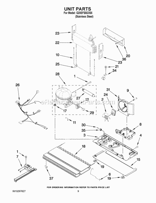 Whirlpool G20EFSB23S5 Bottom Freezer Refrigerator Unit Parts Diagram