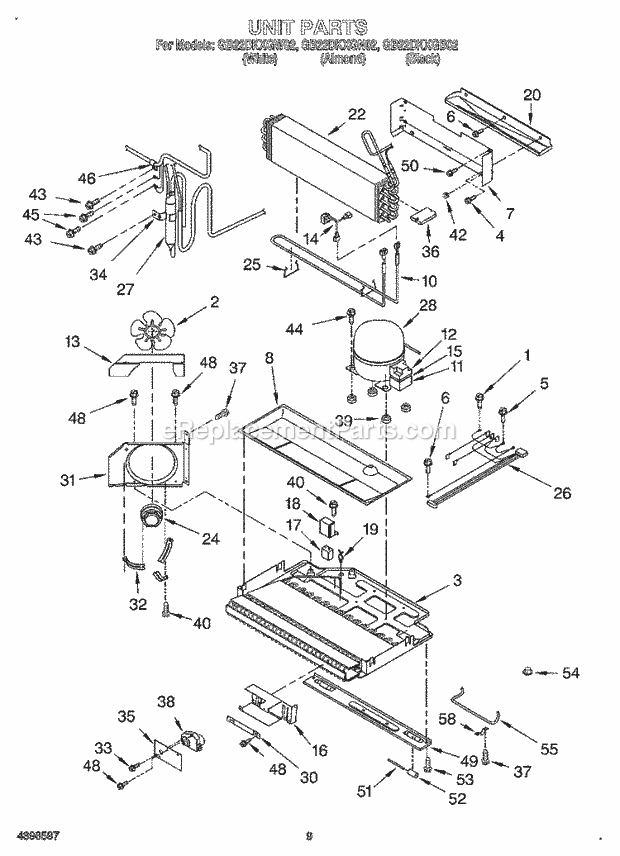 Whirlpool GB22DKXGB02 Bottom Freezer Bottom-Mount Refrigerator Unit Diagram