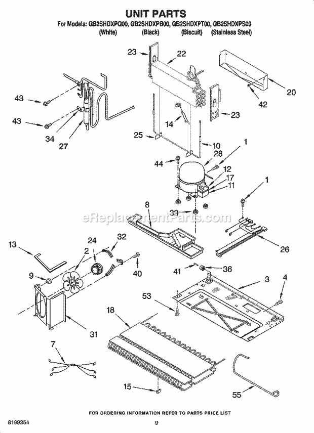 Whirlpool GB2SHDXPQ00 Bottom Freezer Bottom-Mount Refrigerator Unit Parts Diagram