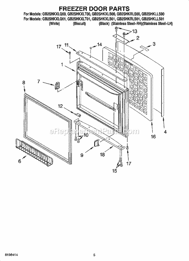 Whirlpool GB2SHKXLB01 Bottom Freezer Bottom-Mount Refrigerator Freezer Door Parts Diagram