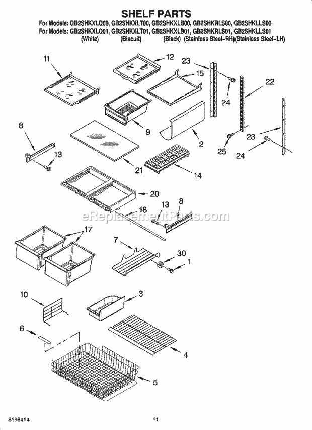 Whirlpool GB2SHKXLQ00 Bottom Freezer Bottom-Mount Refrigerator Shelf Parts, Optional Parts Diagram