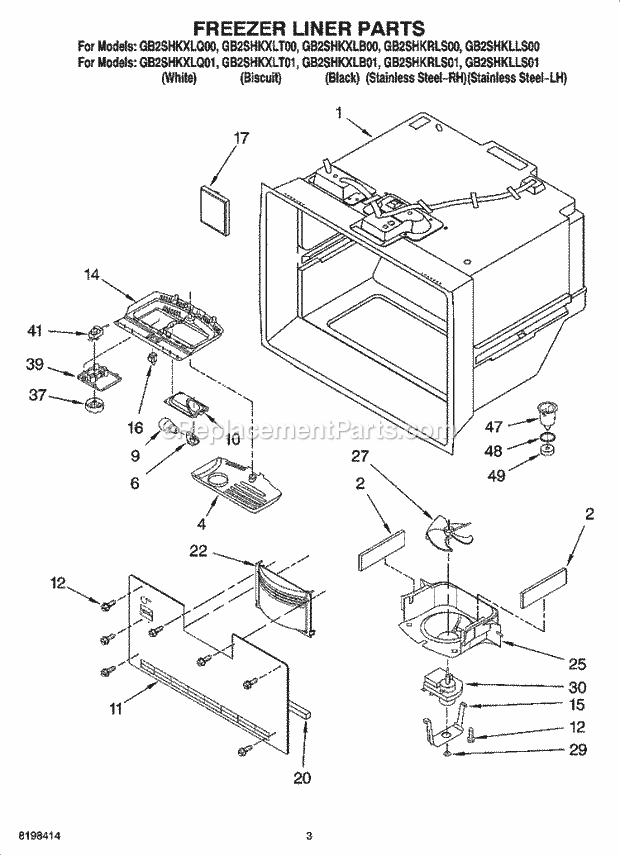 Whirlpool GB2SHKXLQ01 Bottom Freezer Bottom-Mount Refrigerator Freezer Liner Parts Diagram