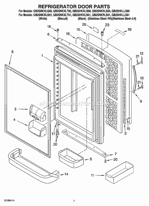 Whirlpool GB2SHKXLT01 Bottom Freezer Bottom-Mount Refrigerator Refrigerator Door Parts Diagram