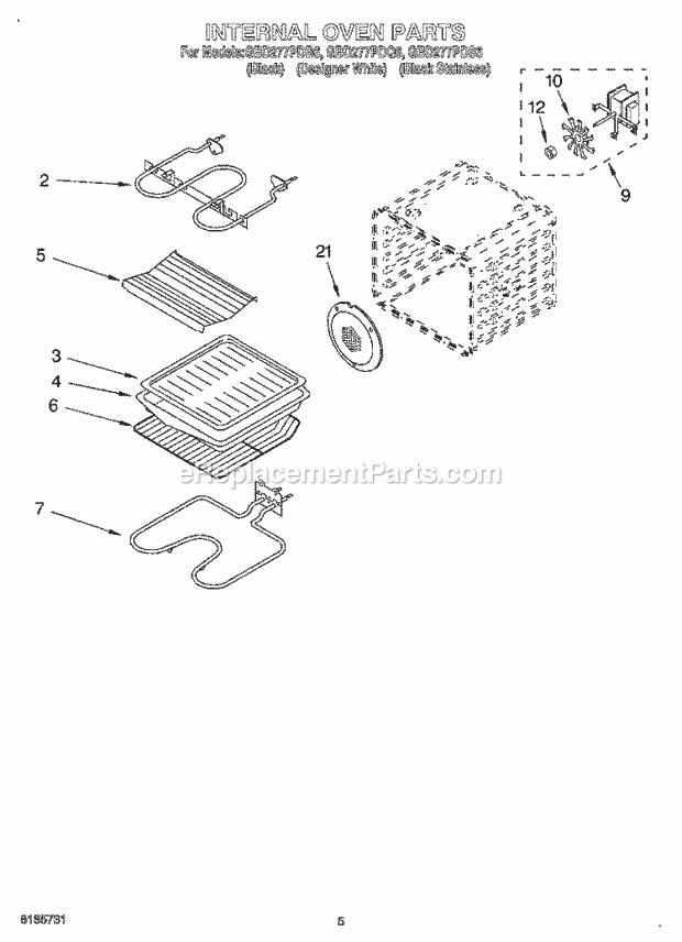 Whirlpool GBD277PDB6 Electric Built-in Oven Internal Oven Diagram