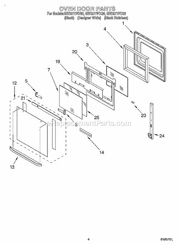 Whirlpool GBD277PDB6 Electric Built-in Oven Oven Door Diagram