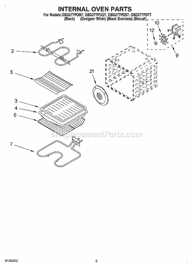 Whirlpool GBD277PDB7 Electric Built-in Oven Internal Oven Diagram