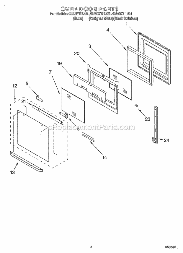 Whirlpool GBD277PDQ1 Electric Built-in Oven Oven Door Diagram