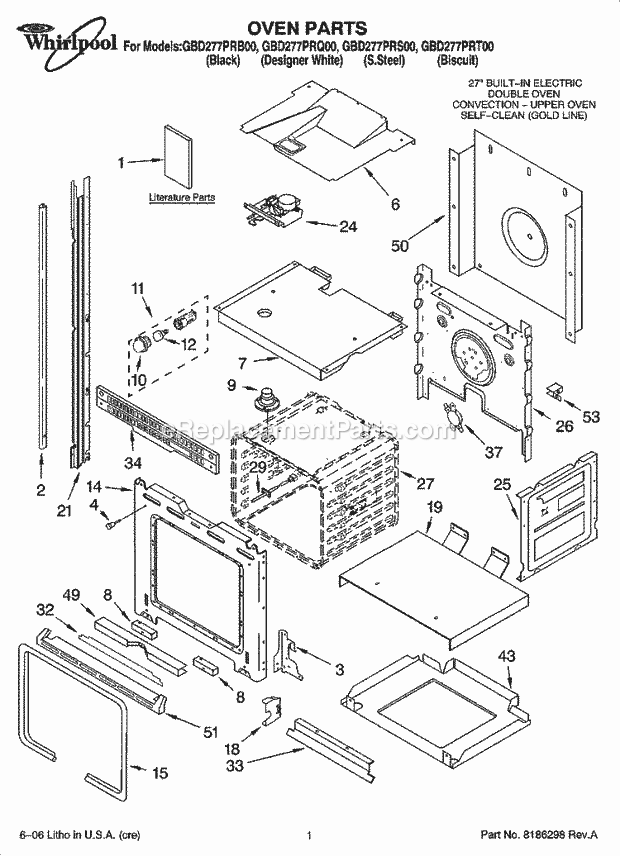 Whirlpool GBD277PRQ00 Electric Built-in Oven Oven Parts Diagram