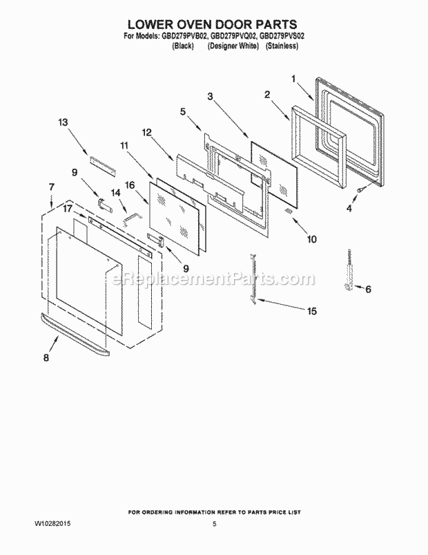 Whirlpool GBD279PVB02 Electric Double Oven Lower Oven Door Parts Diagram