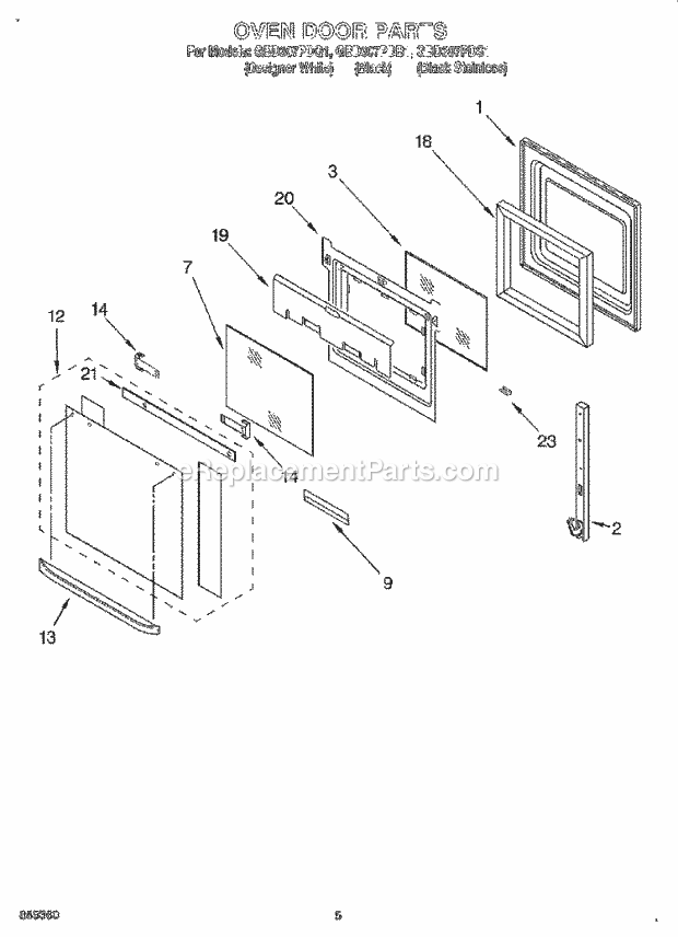 Whirlpool GBD307PDB1 Electric Built-in Oven Oven Door Diagram