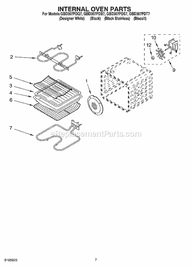 Whirlpool GBD307PDB7 Electric Built-in Oven Internal Oven Diagram