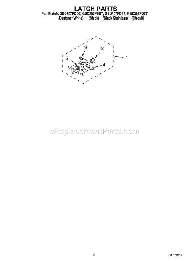 Whirlpool GBD307PDB7 Electric Built-in Oven Latch Diagram