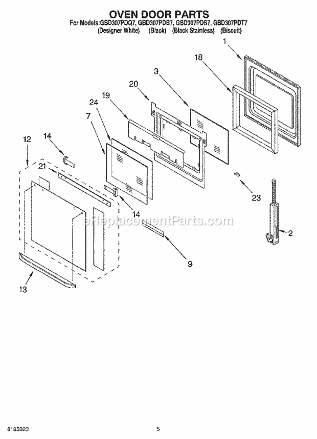 Whirlpool GBD307PDB7 Electric Built-in Oven Oven Door Diagram