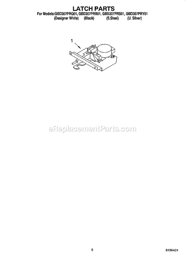 Whirlpool GBD307PRS01 Electric Built-in Oven Latch Parts Diagram