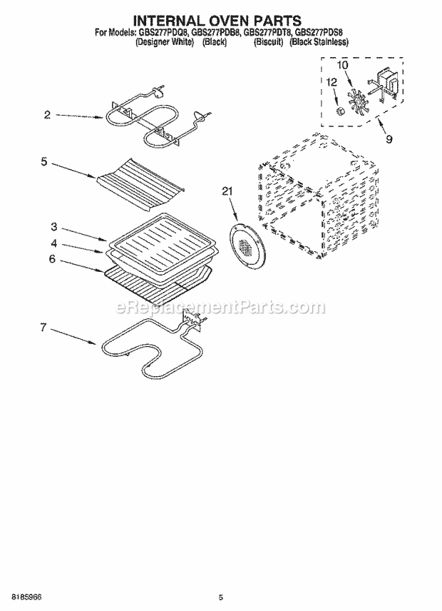 Whirlpool GBS277PDB8 Electric Oven Internal Oven Diagram