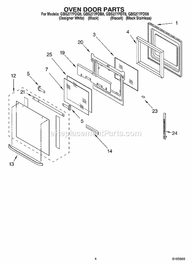 Whirlpool GBS277PDB8 Electric Oven Oven Door Diagram