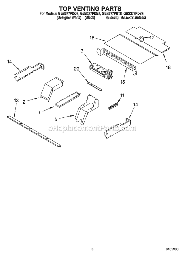 Whirlpool GBS277PDB8 Electric Oven Top Venting Diagram