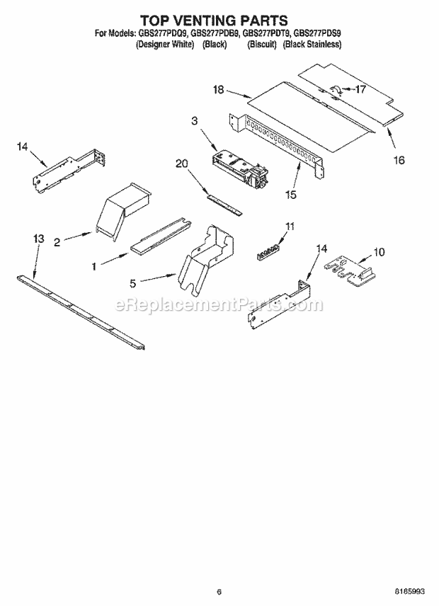 Whirlpool GBS277PDB9 Electric Oven Top Venting Diagram