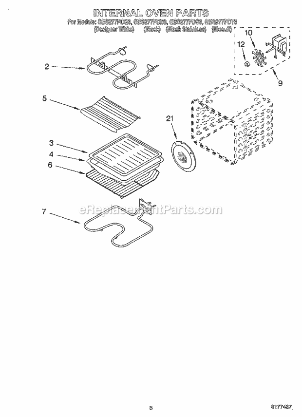 Whirlpool GBS277PDQ3 Electric Oven Internal Oven Diagram