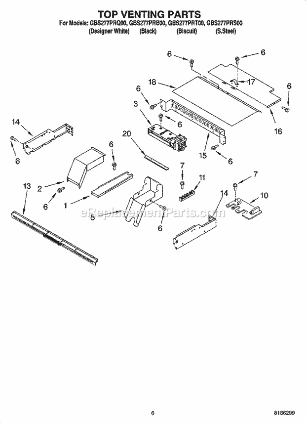 Whirlpool GBS277PRB00 Electric Wall Oven Top Venting Parts, Optional Parts (Not Included) Diagram