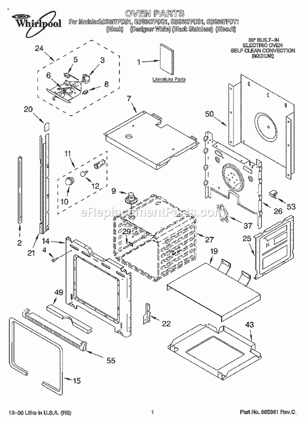 Whirlpool GBS307PDT1 Built-in Electric Oven Oven, Literature Diagram
