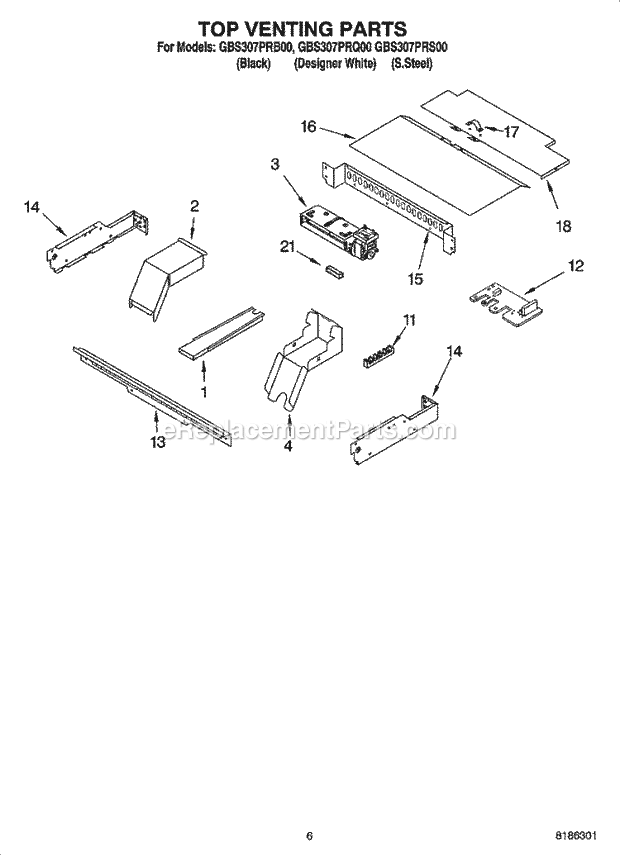 Whirlpool GBS307PRS00 Electric Built-in Oven Top Venting Parts, Optional Parts Diagram