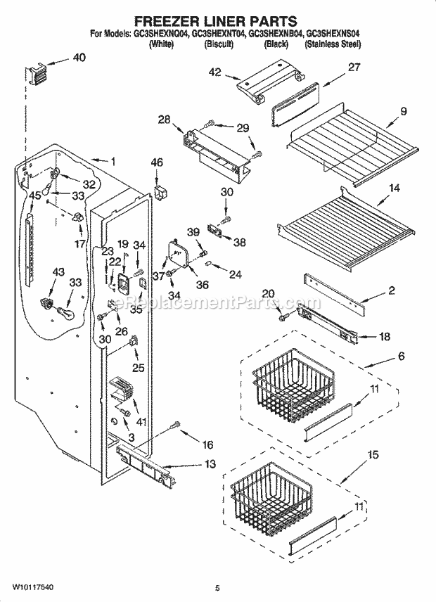 Whirlpool GC3SHEXNB04 Side-By-Side Refrigerator Freezer Liner Parts Diagram