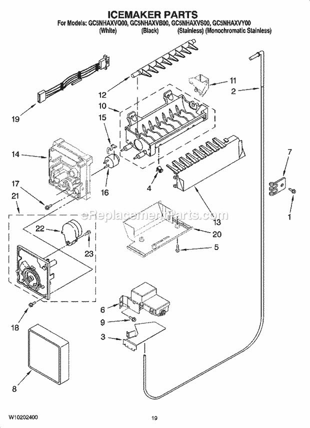 Whirlpool GC5NHAXVQ00 Side-By-Side Refrigerator Icemaker Parts, Optional Parts (Not Included) Diagram