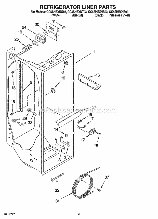 Whirlpool GC5SHEXNB03 Side-By-Side Refrigerator Refrigerator Liner Parts Diagram