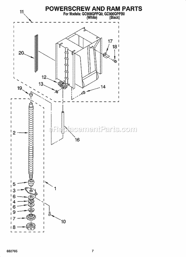 Whirlpool GC900QPPQ0 Compactor Powerscrew and Ram Parts Diagram