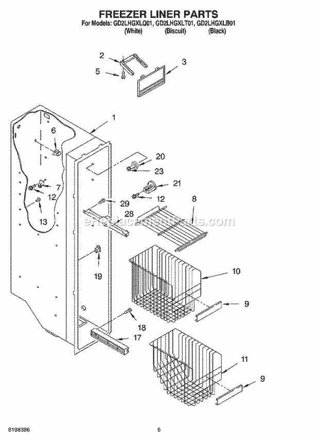 Whirlpool GD2LHGXLQ01 Refrigerator Freezer Liner Diagram