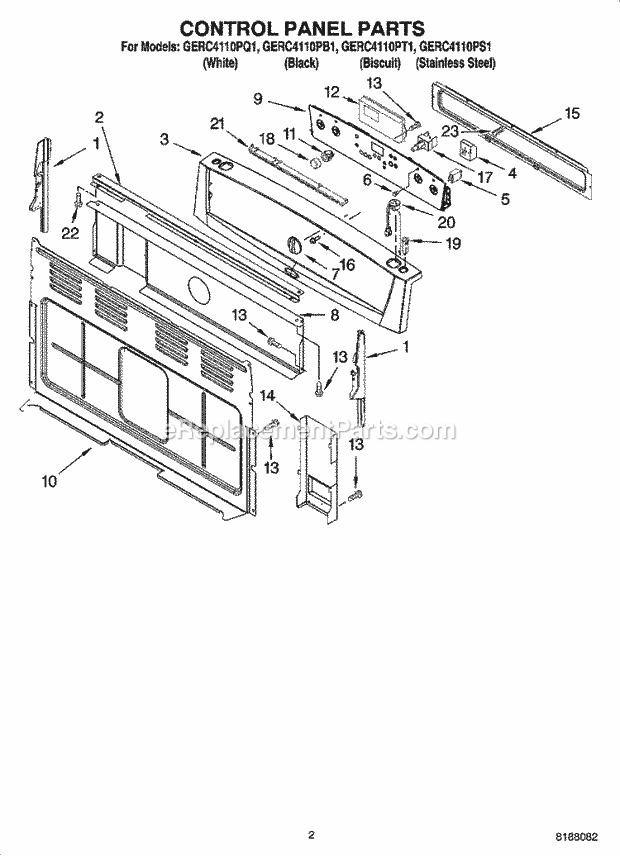 Whirlpool GERC4110PB1 Freestanding Electric Range Control Panel Parts Diagram