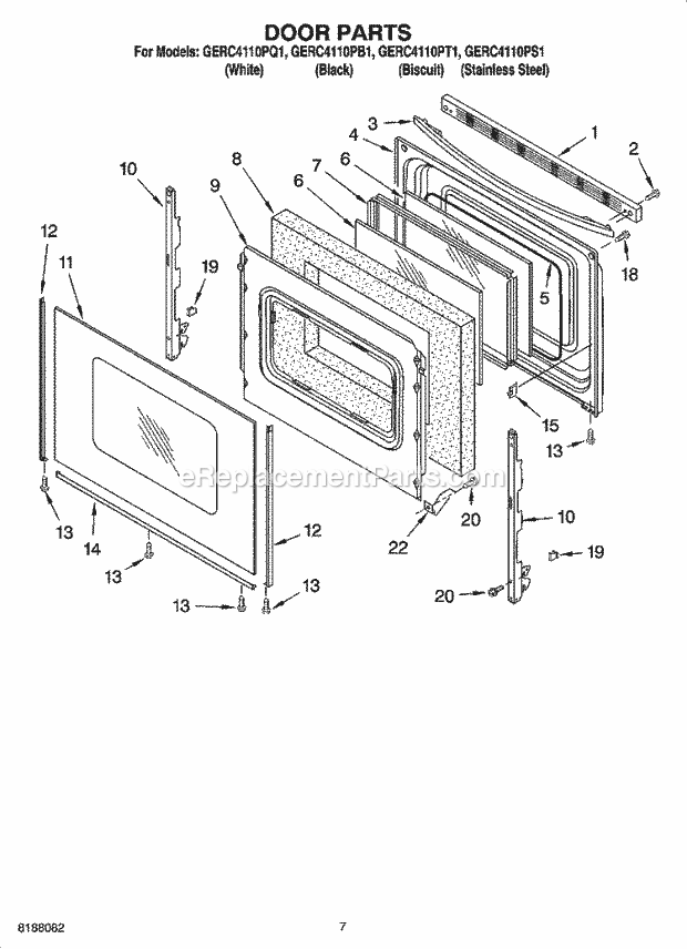 Whirlpool GERC4110PB1 Freestanding Electric Range Door Parts, Optional Parts Diagram