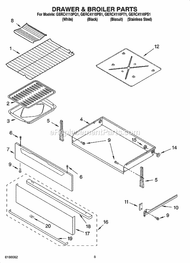 Whirlpool GERC4110PB1 Freestanding Electric Range Drawer & Broiler Parts Diagram