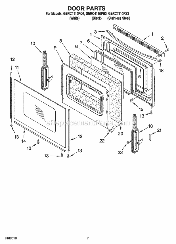 Whirlpool GERC4110PQ3 Freestanding Electric Door Parts, Optional Parts Diagram