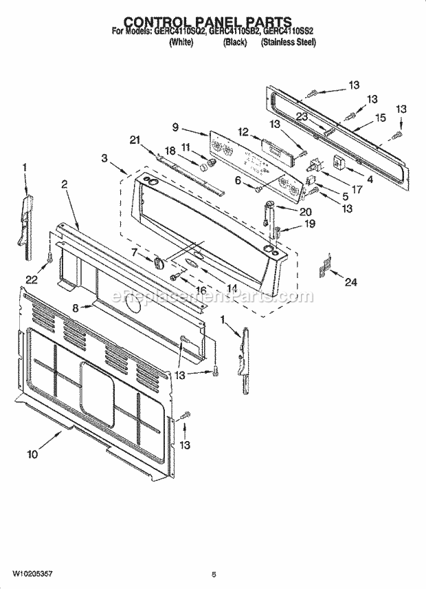 Whirlpool GERC4110SQ2 Freestanding Electric Control Panel Parts Diagram