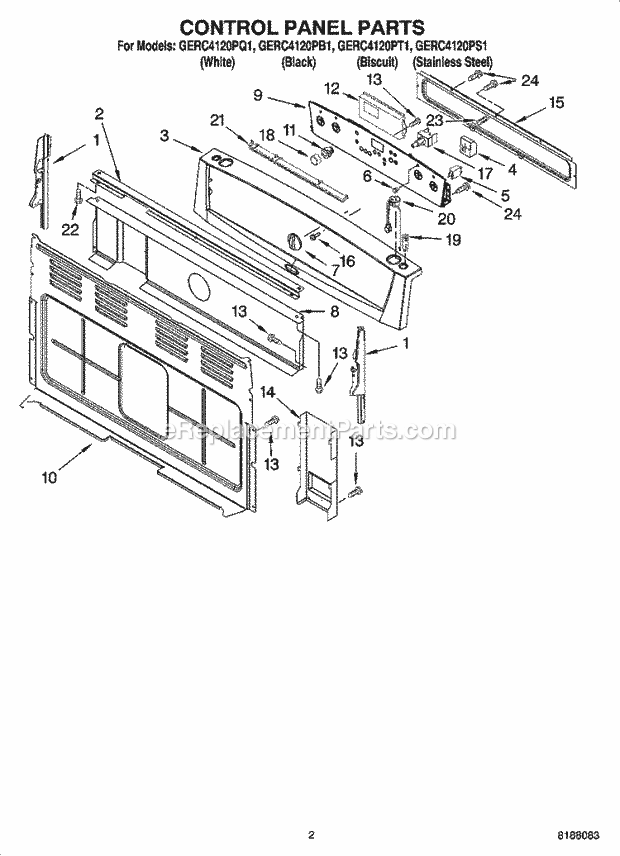 Whirlpool GERC4120PB1 Freestanding Electric Range Control Panel Parts Diagram