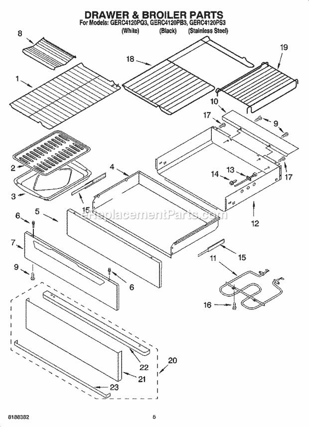 Whirlpool GERC4120PB3 Freestanding Electric Drawer & Broiler Parts Diagram