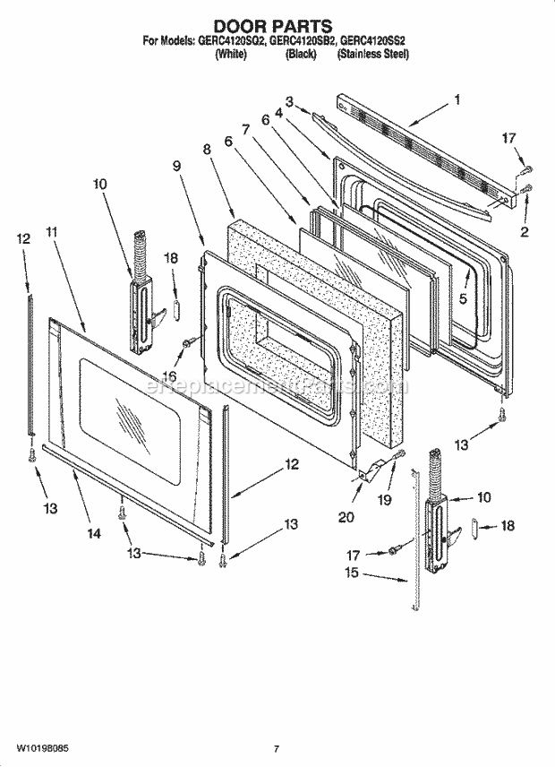 Whirlpool GERC4120SQ2 Freestanding Electric Door Parts, Optional Parts Diagram