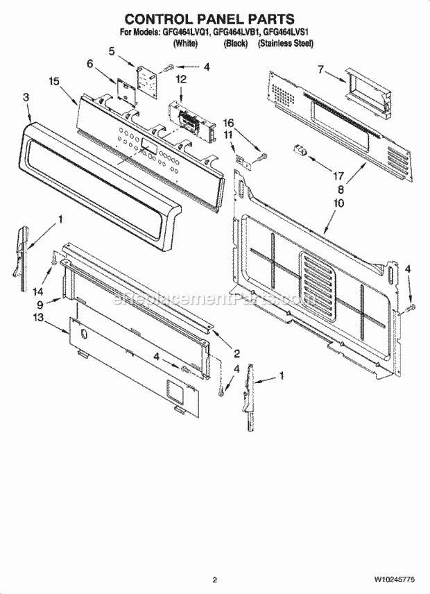 Whirlpool GFG464LVQ1 Freestanding Gas Range Control Panel Parts Diagram