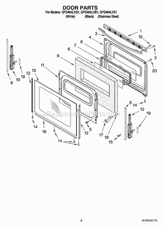 Whirlpool GFG464LVQ1 Freestanding Gas Range Door Parts, Optional Parts (Not Included) Diagram