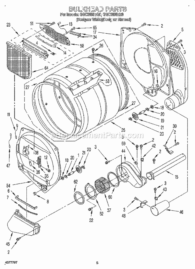 Whirlpool GGC9858EZ0 Residential Dryer Bulkhead Diagram