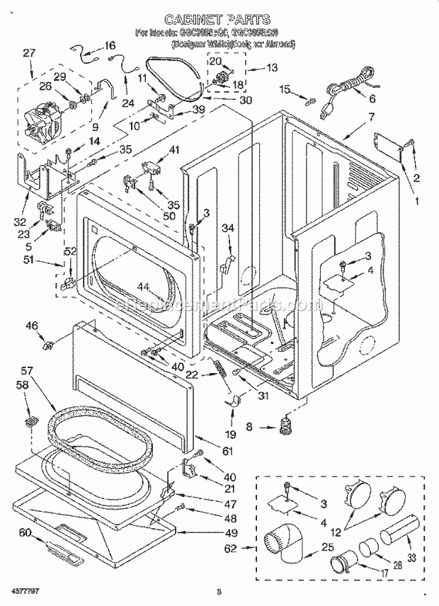 Whirlpool GGC9858EZ0 Residential Dryer Cabinet Diagram