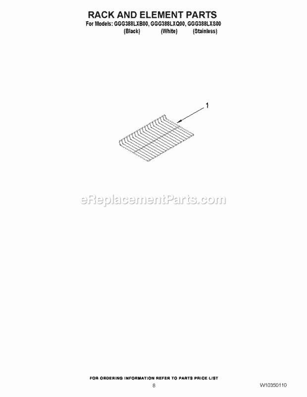 Whirlpool GGG388LXQ00 Freestanding Gas Range Rack and Element Parts Diagram